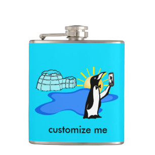 Petaca Personalizado azul del humor de los pingüinos mal