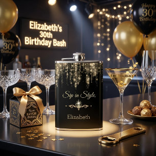 Petaca Personalizado Bebe con Estilo Glitter Negro Oro