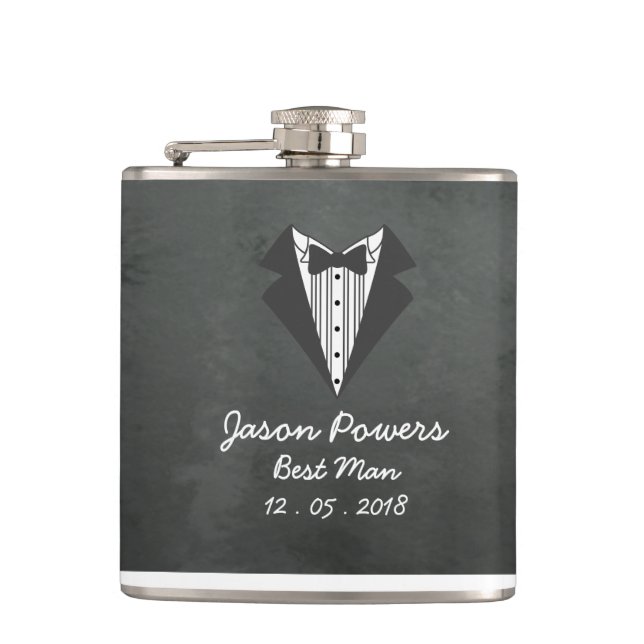 Petaca Personalizado Chalkboard Tux Best Man Groomsman (Anverso)