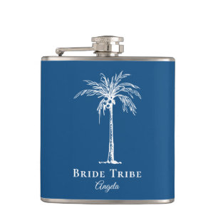 Petaca Personalizado de árbol de palmas blancas azules de