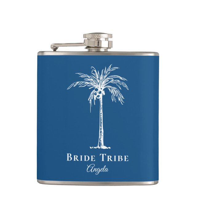 Petaca Personalizado de árbol de palmas blancas azules de (Anverso)