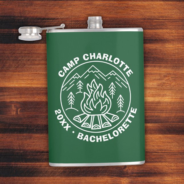 Petaca Personalizado de Bachelorette del Campsite Green W (Campsite Green White Camp Bachelorette Custom Flask
)