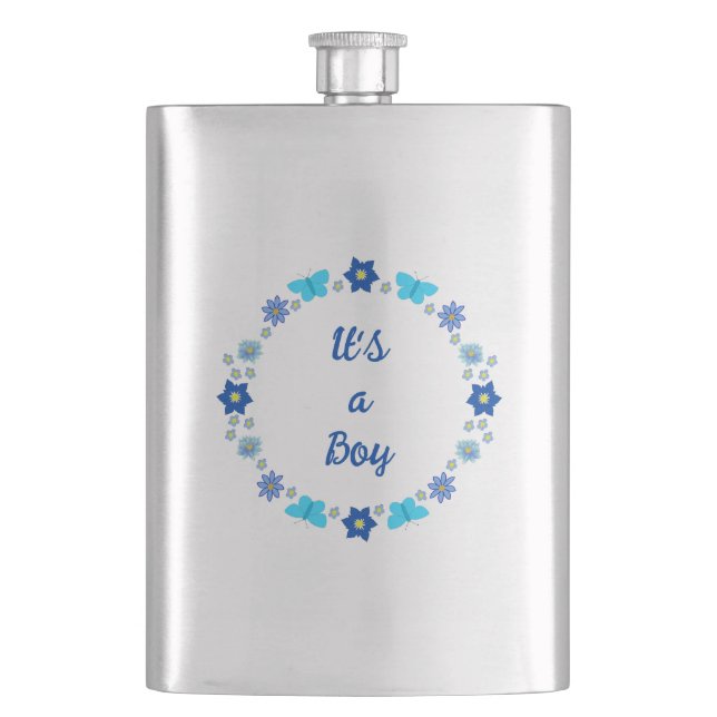 Petaca Personalizado de mariposas y flores Blue Baby Boy (Anverso)