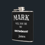Petaca Personalizado de propuesta de Groomsman negro y bl<br><div class="desc">Borrador Personalizado de propuesta de Groomsman negro y blanco</div>