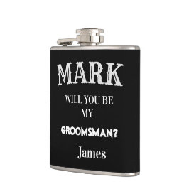 Petaca Personalizado de propuesta de Groomsman negro y bl