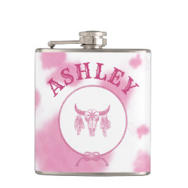 Petaca Personalizado de rodeo occidental de vaca rosa cúr