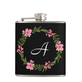 Petaca Personalizado floral negro frasco monograma