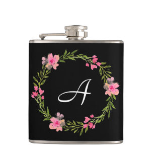 Petaca Personalizado floral negro frasco monograma