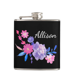 Petaca Personalizado floral negro Monograma