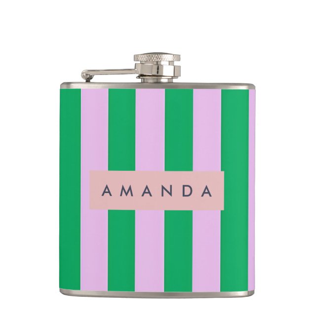 Petaca Personalizado Fresco Verde y Rosa Rayado Retro (Anverso)