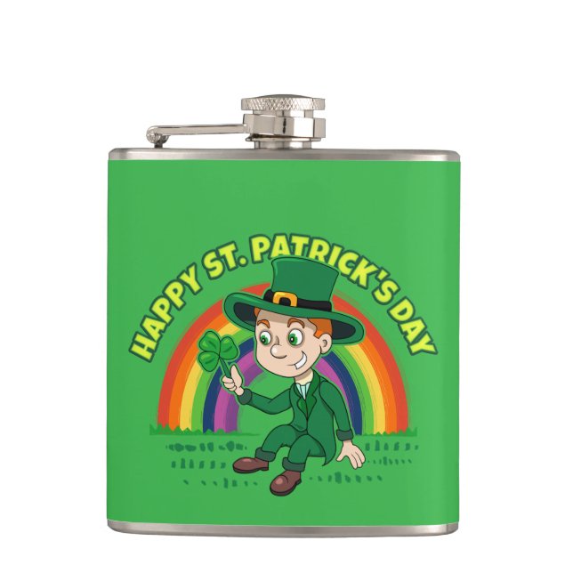 Petaca Personalizado lindo leprechaun con shamrock y arco (Anverso)