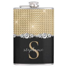 Personalizado Monograma Diamantes Dorado Negro Ele