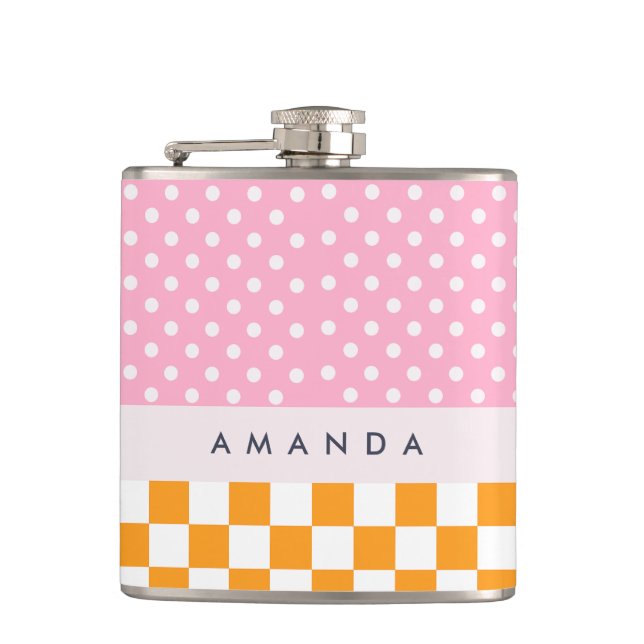 Petaca Personalizado Monograma Naranja rosa Comprobación  (Anverso)