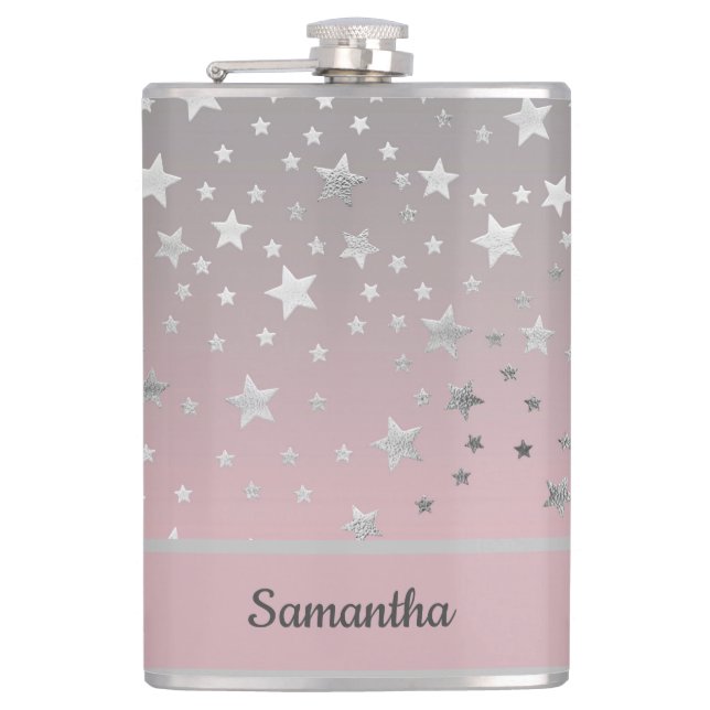 Petaca Personalizado Rosa y Gris Estrellas Chic Moderno (Anverso)