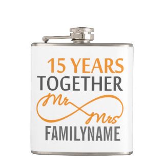 Petaca Personalizado Sr. y Sra. Flask del 15º aniversario