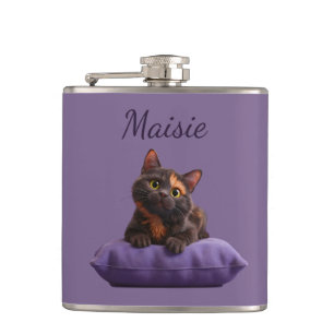 Petaca Personalizado Tortoiseshell Kitten en un colchón m