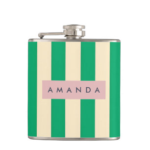 Petaca Personalizado Vintage Verde y Crema a Rayas