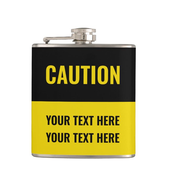Petaca Personalizar Precaución Rótulo amarillo negro (Anverso)