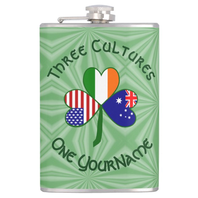Petaca Personalized Australia Ireland USA Shamrock Large (Anverso)