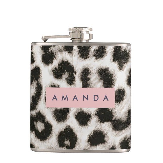 Petaca Personalized Bold Black & White Leopard Print  (Anverso)