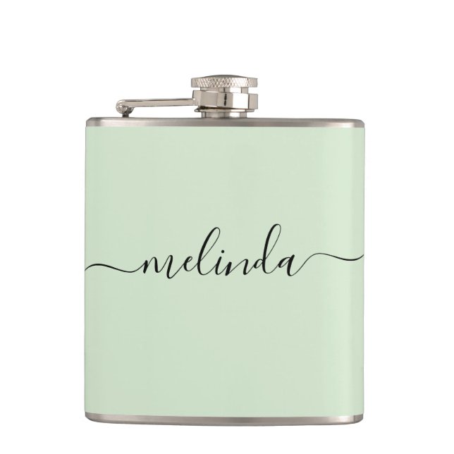 Petaca Personalized Bridesmaid Gift Pastel Green Wedding (Anverso)