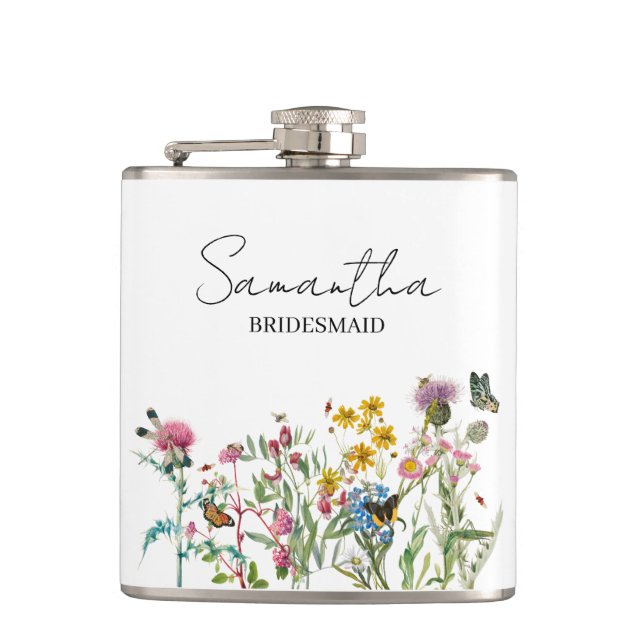 Petaca Personalized Bridesmaid Wildflowers Wedding (Anverso)