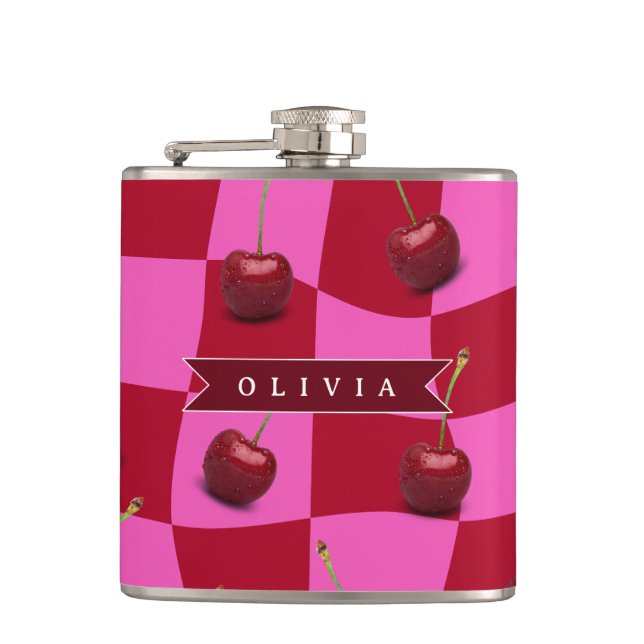 Petaca Personalized Cherry Gingham Retro Custom Name (Anverso)
