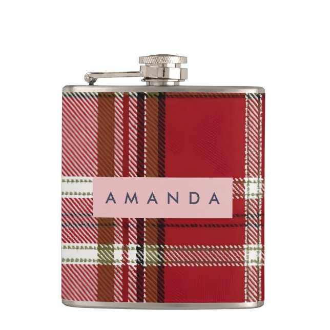 Petaca Personalized Classic Red and Olive Plaid  (Anverso)