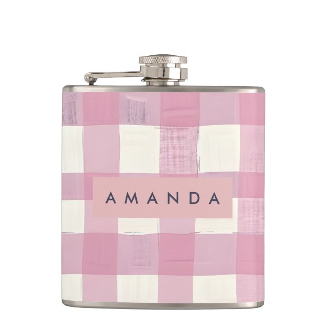 Petaca Personalized Cozy Pink Checkered Design (Anverso)