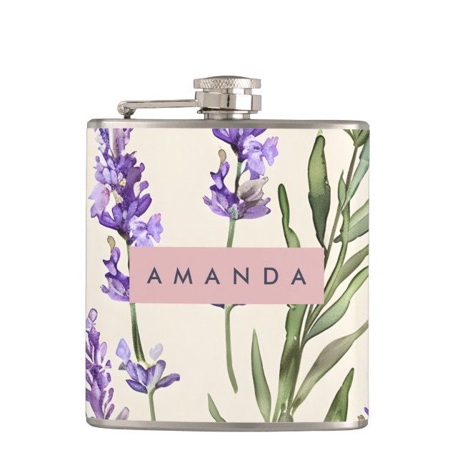 Petaca Personalized Elegant Watercolor Lavender  (Anverso)