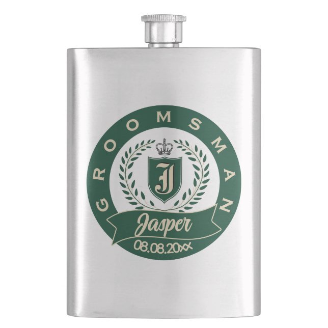 Petaca Personalized Name Groomsman Wedding Date Heraldic (Anverso)