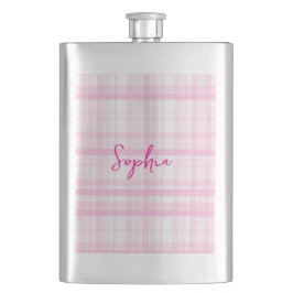 Petaca Personalized Pink Plaid Classic Flask with Name 