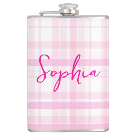 Petaca Personalized Pink Plaid Flask  with Name 