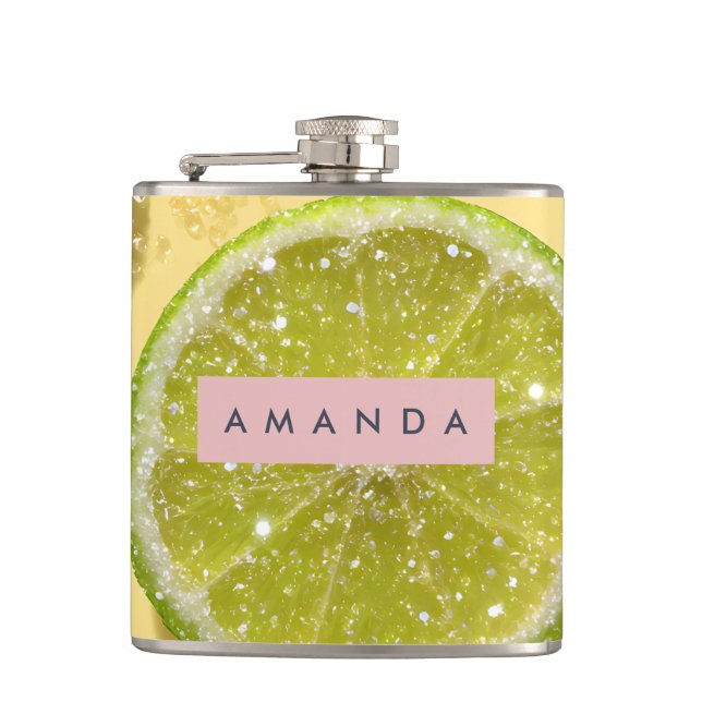 Petaca Personalized Sparkle Lime Slice Glitter Citrus  (Anverso)