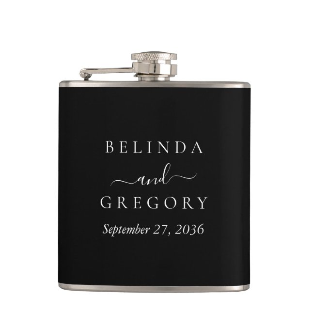Petaca Personalized Wedding Gifts Black White  (Anverso)