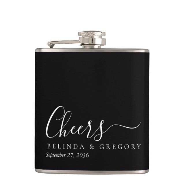 Petaca Personalized Wedding Gifts Black White Cheers (Anverso)