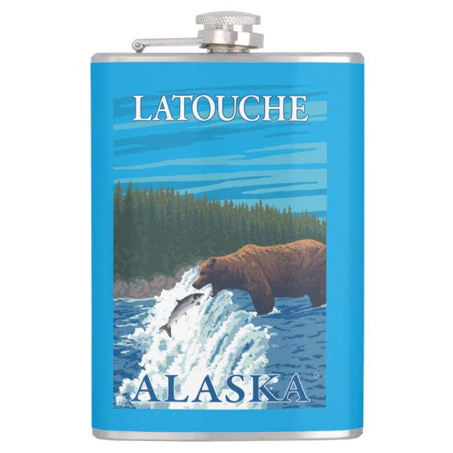 Petaca Pesca del oso en el río - Latouche, Alaska (Anverso)