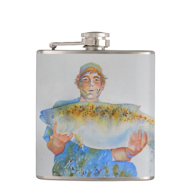 Petaca Pescador acuarela pintura regalo de pesca para él (Anverso)