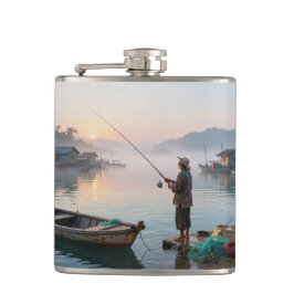 Petaca Pescador anciano al amanecer