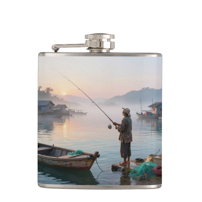 Petaca Pescador anciano al amanecer (Anverso)
