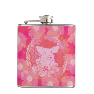 Petaca pig,flower of life, blue, mandala,zen,chakra,patt