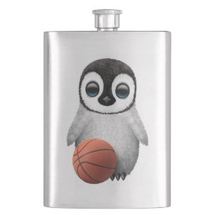 Petaca Pingüino lindo del bebé que juega con baloncesto