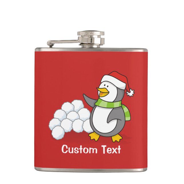 Petaca Pingüino navidad con bolas de nieve ondeando (Anverso)