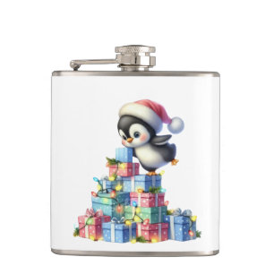 Petaca Pingüino Navidad con regalo y tarjeta de luz