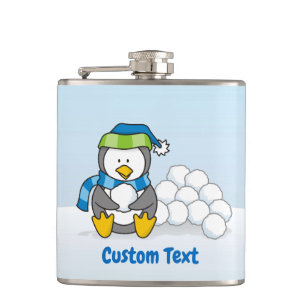 Petaca Pingüino pequeño sentado con un matraz de cadera d