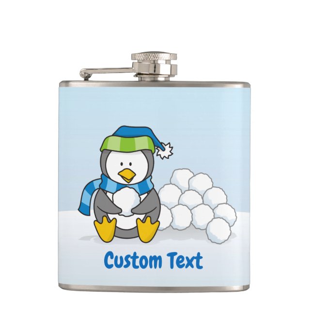 Petaca Pingüino pequeño sentado con un matraz de cadera d (Anverso)