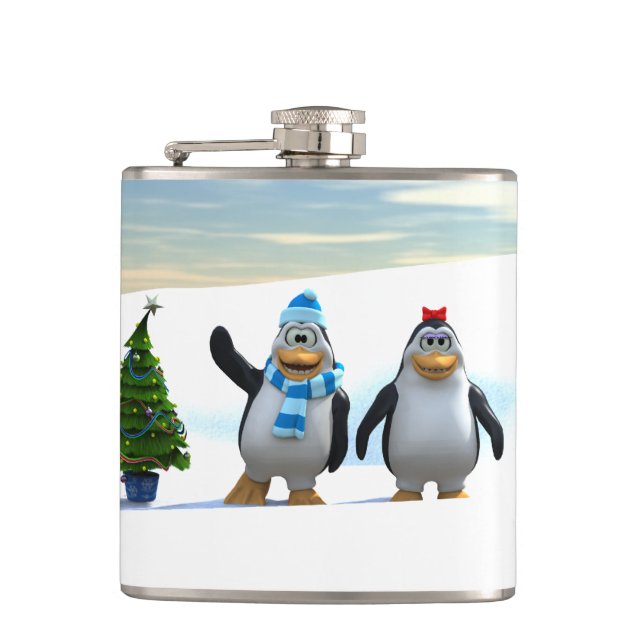 Petaca Pingüino Personalizado con árbol (Anverso)