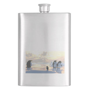 Petaca pingüinos enfriándose en un hielo