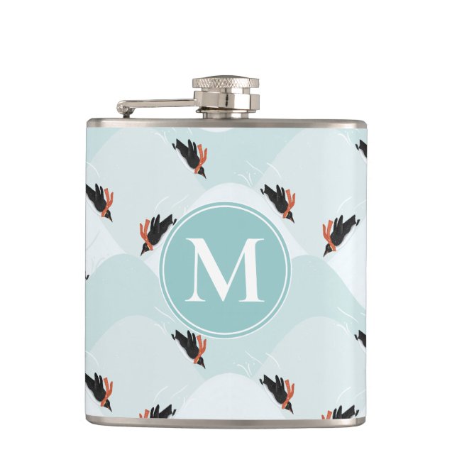 Petaca Pingüinos juguetones deslizándose sobre el patrón  (Anverso)