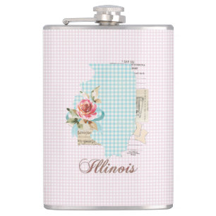 Petaca Pink Gingham Illinois State Vinyl Wrapped Flask